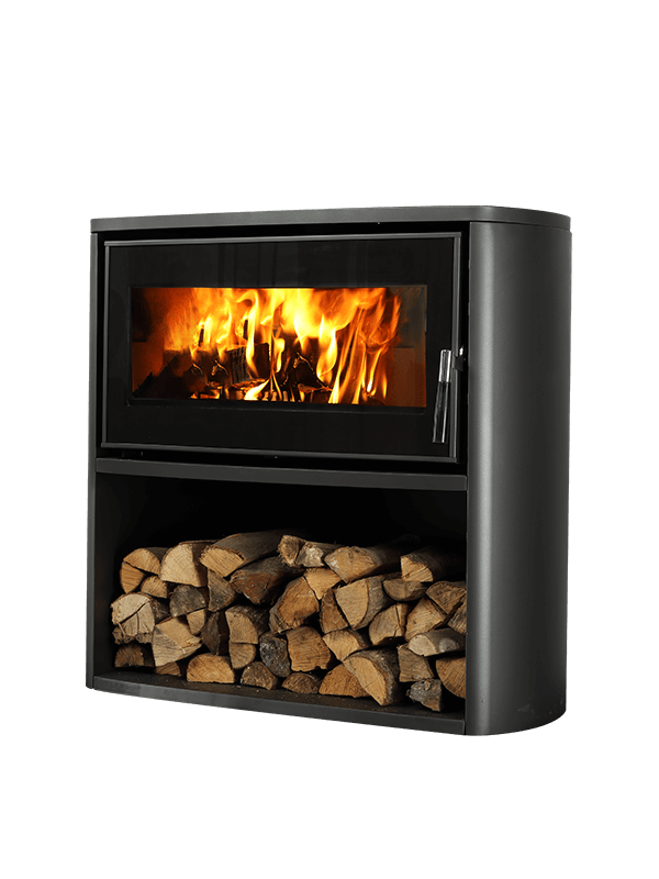 DS08C-Curved Wood Burning Stove With Log Box