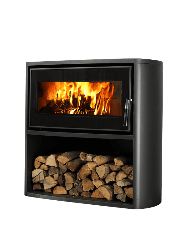 DS08C-Curved Wood Burning Stove With Log Box